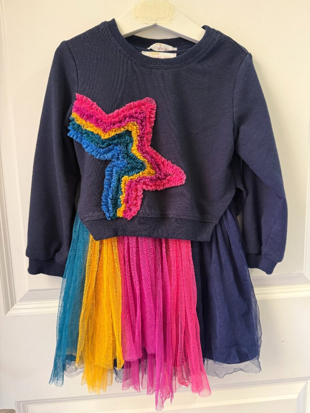 Truly Me by Sara Sara Rainbow Tulle Tutu Dress & Star Sweatshirt Set Size 5